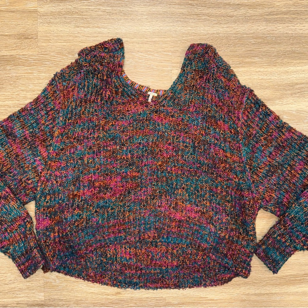Free People Red and Pink Crew Neck Sweater
